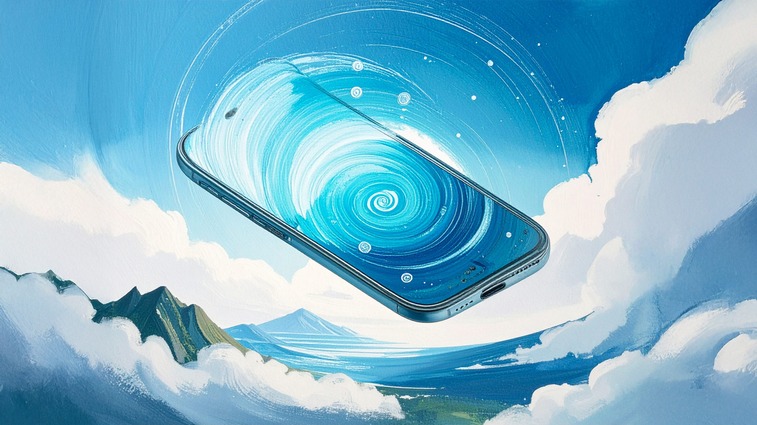 ein handy fliegt und schweben in himmel